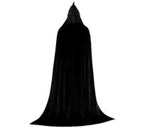 Mantello nero con cappuccio 66, 9 pollici a lunghezza intera unisex Mantello da strega in velluto dorato Terrore misterioso Vampiro Mago Veste per uomo Donna Cosplay Costume di Halloween di Natale XL