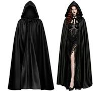 Mantello nero con cappuccio, lungo 150 cm, per Halloween, in raso, unisex, per uomo e donna, costume da vampiro, strega, angelo della morte, per carnevale, cosplay, feste