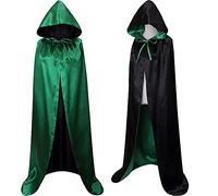 Mantello nero con cappuccio per costume vampiro uomo, mantello medievale donna per Halloween, mantello reversibile nero rosso verde viola blu per costume da strega, 140 cm nero/verde
