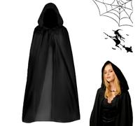 Mantello nero con cappuccio per Halloween, 140 cm, costume da fantasma, mantello da vampiro, mantello da strega, mantello nero con cappuccio, costume da strega vampiri diavolo, cosplay, feste in