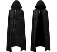 Mantello Nero con Cappuccio, Velvet Cape Vampire Costume per Adulti, Lungo in Mantello Travestimento da Strega, Mantello Nero per Travestimento, Halloween, Feste in Famiglia (L-170cm)