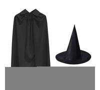 Mantello nero | Mantello da 140 cm con cappello da strega, di scena per giochi di ruolo, costume medievale rinascimentale per costumi cosplay di Halloween
