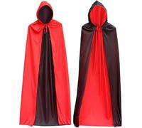 Mantello per Costume di Halloween, 90 cm Mantello con Cappuccio Reversibile Nero Rosso, Vampiro Capo con Cappuccio Costume di Halloween, Mantello da Vampiro con Cappuccio per Ragazzo Ragazza