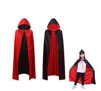 Mantello Per Costume di Halloween,Mantello Da Vampiro Bambini,Ragazzo Ragazza Mantello con Cappuccio, Reversibile Nero Rosso Mantellos per Festa di Halloween (90cm)