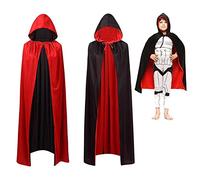 Mantello per costume di Halloween, mantello da vampiro con cappuccio, mantello con cappuccio reversibile nero rosso, mantello con cappuccio per bambini e adulti di Halloween (90 cm)