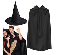 Mantello per Halloween, mantello per cosplay da 140 cm con cappello da strega, costume di Halloween, oggetti di scena per giochi di ruolo, spettacoli teatrali