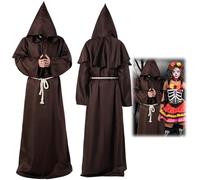 Mantello per Halloween, monaco da sacerdote, marrone, XL, costume da uomo, costume medievale, costume da cloak, viaggio nel tempo medievale, cappuccio e tunica, mantello con cappuccio