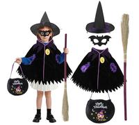 Mantello per Halloween, per bambini, costume da strega, mantello con cappello da strega, scopa per gufi, per Halloween, per carnevale, cosplay, feste, 3-10 anni, 100-140 cm