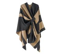 Mantello poncho da donna a righe in cashmere a contrasto di colore mantello lungo francese elegante primavera autunno, Nero Lighttan, Taglia unica