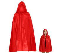 Mantello rosso con cappuccio, lunghezza 120 cm, mantello rosso perfetto per feste a tema e giochi di ruolo, mantello elegante per eventi in costume per adulti