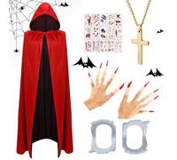 Mantello Rosso e Nero,Mantello Vampiro Adulto,Mantello con Cappuccio per Halloween,Reversibile Nero Rosso Mantello,Mantello da Vampiro di Halloween,Halloween Capo per Carnevale Masquerade