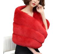 Mantello scialle avvolgente in finta pelliccia, lungo cloal per l'inverno, accessorio per cappotto con colletto in finta pelliccia, sciarpa da donna per feste (light red, 1pcs)