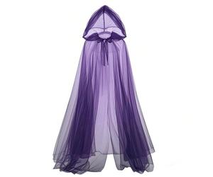 Mantello trasparente stile inquietante e scuro, nero/bianco/rosso/viola sfumato, mantello trasparente con cappuccio lungo fino al pavimento, scialle coprente pronto per le foto, adatto per cosplay di 