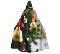 Mantello unisex con cappuccio, motivo albero di Natale e campane, per adulti, per cosplay, feste ed eventi a tema