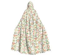 Mantello unisex con cappuccio, motivo floreale e uccellino, per adulti, per cosplay, feste ed eventi a tema