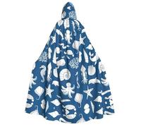 Mantello unisex per adulti, con cappuccio, con stampa di vita marina, mantello per Halloween, Natale, costume da festa