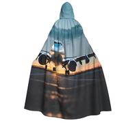 Mantello unisex per adulti, con cappuccio, motivo: aeroplano nella luce della sera, con stampa completa, per feste, carnevale, mostre di fumetti