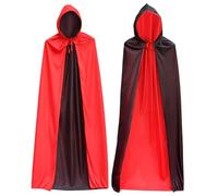 Mantello Vampiro Bambino, 120 CM Halloween Mantello Vampiro, Costume Vampiro, Mantello con Cappuccio, Reversibile Nero Rosso Mantello Vampiro, Mantello Halloween e Carnevale per Bambino e Adulti