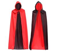 Mantello Vampiro Bambino, 140 CM Halloween Mantello Vampiro, Costume Vampiro, Mantello con Cappuccio, Reversibile Nero Rosso Mantello Vampiro, Mantello Halloween e Carnevale per Bambino e Adulti