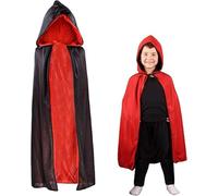 Mantello Vampiro Bambino, Mantello con Cappuccio, Mantello Dracula Bambina, Costume Cappuccetto, Vestito Mago Bambina, Halloween Vestito Ragazza, Halloween Reversibile Nero Rosso Costume, 90cm