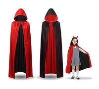Mantello Vampiro Nero Rosso, Mantello Cappuccio, vampire cape Halloween Reversibile Donna Uomo per Halloween Natale Carnevale Masquerade (S:90cm)