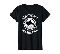 Mantenere Il Mare Senza plastica Orca Killer Orca Ambientale Maglietta con Stampa Grafica Economica, Donna, Nero, L