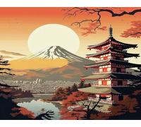 mantianhome Kit punto croce stampato popolare, vista della torre del Monte Fuji, 11CT, regalo di ricamo timbrato per principianti, kit fai da te per artigiani avanzati-40X50CM
