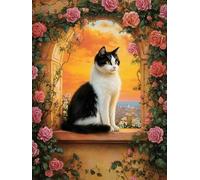 mantianhome Kit punto croce timbrato 11CT, Gatto alla finestra, 40x50 cm, Kit artigianale stampabile per principianti/avanzati, Punto croce fai da te