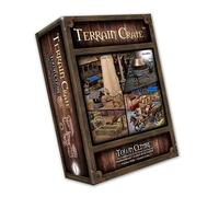 Mantic TerrainCrate: Town Centre Games | 69 pezzi di terreno precolorati in PVC da 28 mm | Paesaggio fantasy medievale per D&D, Pathfinder, Warhammer | Include bancarelle, forca, fucina, cavallo e