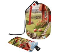 Mantieni i tuoi cosmetici al sicuro ed eleganti con la nostra grande borsa per il trucco a cilindro, perfetta per le donne, casa rossa con croce pasquale, Multicolore,