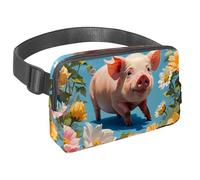 Mantieni i tuoi oggetti essenziali al sicuro con il nostro marsupio con cinghia regolabile, ideale per viaggi e attività all'aperto, maiale e fiori carini, Multicolore#07, 1.5x9.0x5.9in/4x23x15cm