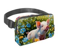 Mantieni i tuoi oggetti essenziali al sicuro con il nostro marsupio con cinghia regolabile, ideale per viaggi e attività all'aperto, maiale e fiori carini, Multicolore#05, 1.5x9.0x5.9in/4x23x15cm