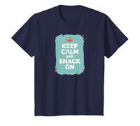 Mantieni la Calma e Fai Uno spuntino con Retro Crown Food Lover Maglietta, Bambini, Navy, 6 Anni