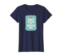 Mantieni la Calma e Fai Uno spuntino con Retro Crown Food Lover Maglietta, Donna, Navy, M