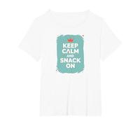 Mantieni la Calma e Fai Uno spuntino con Retro Crown Food Lover Maglietta, Donna Plus-Size, Bianco, 1X