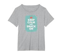 Mantieni la Calma e Fai Uno spuntino con Retro Crown Food Lover Maglietta, Donna Plus-Size, Grigio Melange, 4X