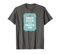 Mantieni la Calma e Fai Uno spuntino con Retro Crown Food Lover Maglietta, Uomo, Asfalto, 5XL
