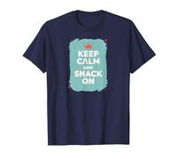 Mantieni la Calma e Fai Uno spuntino con Retro Crown Food Lover Maglietta, Uomo, Navy, L