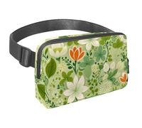 Mantieni le mani libere nelle tue avventure, marsupio da viaggio per uomini e donne, borsa a tracolla ideale per corsa e ciclismo, motivo floreale verde, Multicolore#02, 1.5x9.0x5.9in/4x23x15cm