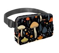 Mantieni le mani libere nelle tue avventure, marsupio da viaggio per uomini e donne, borsa a tracolla ideale per corsa e ciclismo, motivo fungo nero, Multicolore#02, 1.5x9.0x5.9in/4x23x15cm