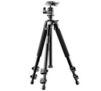 Mantona Basic Scout Fotostativ, Kamerastativ bis 144cm, inkl. robuster Kugelkopf, Wasserwaage, umkehrbare Mittelsäule, ideal für Reisen und Outdoor Fotografie für DSLR Kamera, kompakt leichtes Stativ, 17990, Arbeitshöhe: 142 cm