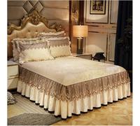 Mantovana Lenzuolo Letto Matrimoniale 3 Pz Set Biancheria da Letto Morbido di Lusso Copriletto Gonna da Letto Rialzata Lenzuola di Lino Regolabili Queen King Size Copertura, Beige, 3pcs 180x200cm