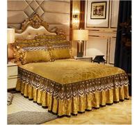 Mantovana Lenzuolo Letto Matrimoniale 3 Pz Set Biancheria da Letto Morbido di Lusso Copriletto Gonna da Letto Rialzata Lenzuola di Lino Regolabili Queen King Size Copertura, Golden, 3pcs 150x200cm