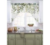 Mantovana per finestra della cucina, motivo botanico primaverile ed estivo, con foglie di eucalipto, per camera da letto, bagno, sopra il lavello, con tasca per asta del lavello, mantovane decorative,