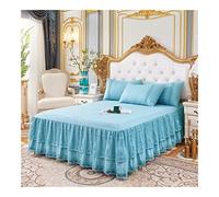 Mantovane Giroletto 3 strati Bed Gonna in pizzo Ruffled Skirt Camera da letto Letto Copertura antiscivolo Cover Materasso Biancheria Bedsheet(Light Blue,150x200x45cm)