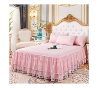 Mantovane Giroletto 3 strati Bed Gonna in pizzo Ruffled Skirt Camera da letto Letto Copertura antiscivolo Cover Materasso Biancheria Bedsheet(Pink,150x200x45cm)