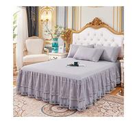 Mantovane Giroletto 3 strati Bed Gonna in pizzo Ruffled Skirt Camera da letto Letto Copertura antiscivolo Cover Materasso Biancheria Bedsheet(Gray,200x220x45cm)