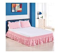 Mantovane Giroletto 4 strati Ruffled Bed Gonna involucro attorno al letto elasticizzabile Copertura del senza superficie Home Doppia/Completa Regina Re(Pink,200x200x45cm)
