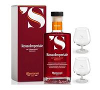 Mantovani Rosso Imperiale con 'S DoppioSpirito', Elisir Raffinato di Rara Morbidezza, Liquore Premium, 70 cl con 2 Bicchieri