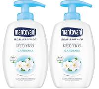 Mantovani - Sapone Liquido Mani Neutro Ipoallergenico, Fragranza Gardenia, con Vitamina E e Collagene Vegetale, 300 ml (Confezione da 2)